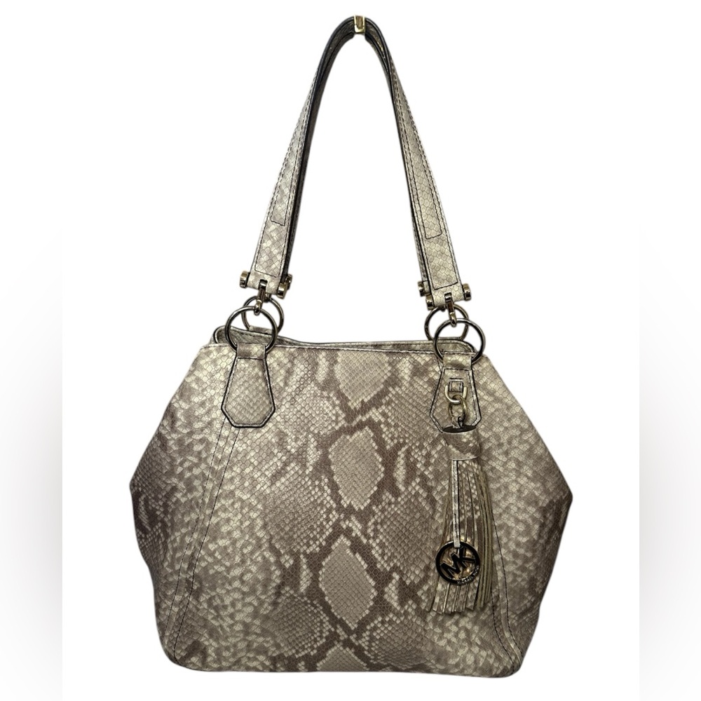 Michael Kors EUC Frances Snake Embossed Leather Shoulder Bag in Cocoa